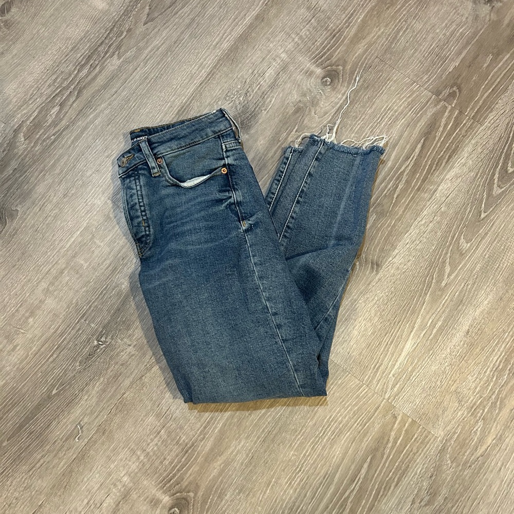 Old Navy High Rise O.G. Straight Dark Blue Ankle Crop Jeans w/ Frayed Hem size 2